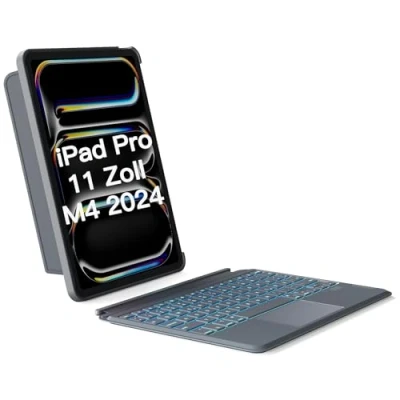 Abbildung von Inateck Hülle mit Tastatur für iPad Pro 11 2024,Ace Touch Touchpad Zoll (M4 2024),Abnehmbare,7 Farbiger Hintergrundbeleuchtung,Hoch /Querformat Ständer,QWERTZ,KB04111