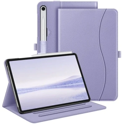Abbildung von Fintie Hülle für Samsung Galaxy Tab S9 FE 10.9 Zoll/Tab 11 Zoll 2023 Tablet, Multi Winkel Folio Schutzhülle mit Dokumentenfach und Auto Schlaf/Wach Funktion, Pastellviolett