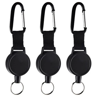 Abbildung von KUUQA 3 Stücke Ausweis Jojo Heavy duty Ausziehbarer Schlüsselanhänger Retractable Schlüsselrolle Schlüssel Schlüsselkette mit 65 cm / 25 Zoll Stahldrahtseil, Schwarz