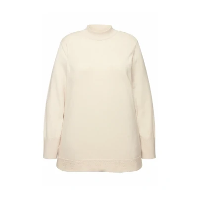 Abbildung von Ulla Popken Stehkragen Langarm Strickpullover, Damen, Größe: 46/48, Nature melange