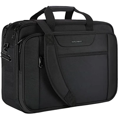 Abbildung von KROSER Laptop Tasche XXL 18,5 Zoll Schultertaschen Business Aktentasche Passt Bis Zu 18 Wasserabweisend Umhängetasche Erweiterbar Kapazität für Reisen/Schule/Männer/Frauen Schwarz MEHRWEG