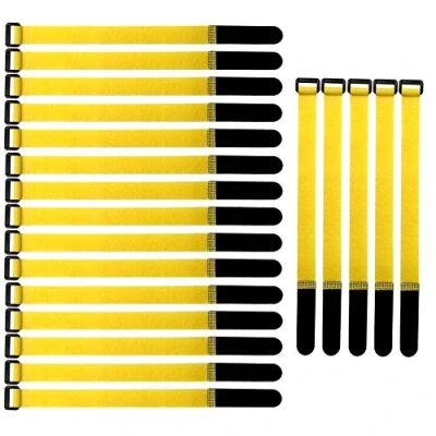 Abbildung von Gebildet Wiederverwendbare Klettkabelbinder, 20pcs Befestigung Klett Kabelbinder, Klettverschluss Klettbänder mit Schnalle, Stark Kabelbinder für Kabelmanagement (2x30cm, Gelb)