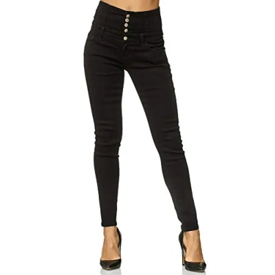 Abbildung von Elara Damen Jeans Stretch Skinny High Waist Chunkyrayan EL60 Schwarz 42 (XL)