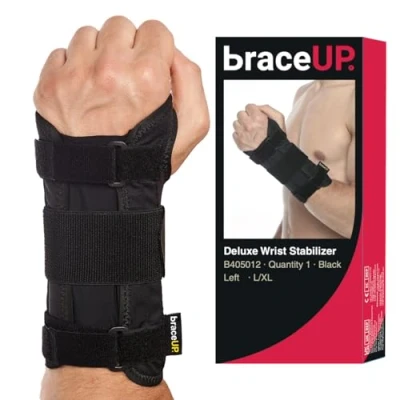 Abbildung von BraceUP Handgelenkstütze mit Metall Linke und Rechte Hand Handgelenkbandage, Handgelenk Bandagen, für SehnenscheidenEntzündung (L/XL, Hand)