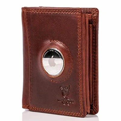 Abbildung von MATADOR Leder Geldbörse Herren Klein mit AirTag Fach┃TüV geprüfter RFID &amp; NFC Schutz┃Kompaktes Slim Wallet für Männer┃Geldtasche Münzfach inkl. Geschenk Box