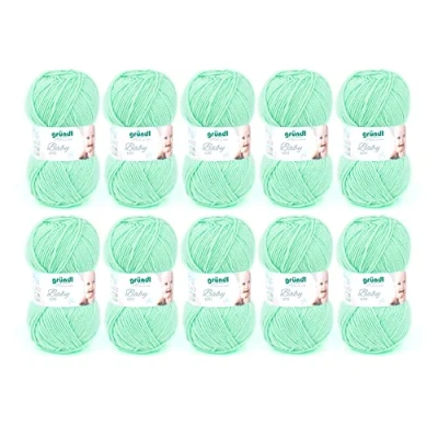 Abbildung von Gründl Baby uni Strickgarn / Häkelgarn (OEKO TEX zertifizierte Wolle, strapazierfähig und pflegeleicht, 70 % Polyacryl 30 Polyamid, 50 g 150 m, Nadelstärke: 3,5 4,5, 10 x g), Mint