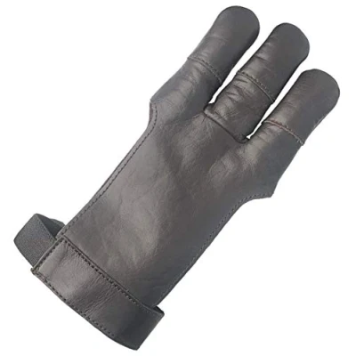 Abbildung von longbowmaker dunkelbrauner Bogenschießen Handschuhe 3 Finger Leder Schießhandschuh Kinder Bogensport AG300S