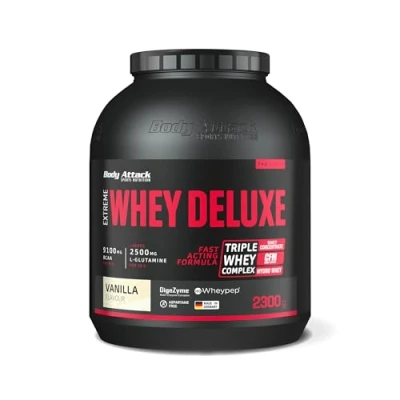 Abbildung von Body Attack Extreme Whey Deluxe Vanilla Cream, 2,3 kg Made in Germany Eiweißpulver mit Aminosäuren, Triple Complex, CFM Isolate, perfekt lösliches Protein Pulver, fettarm, zuckerarm