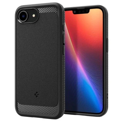 Abbildung von Apple iPhone 16e Hülle MagSafe Silikon Spigen Backcover/Soft Case Handyhülle Schwarz Shockproof/Stoßfest