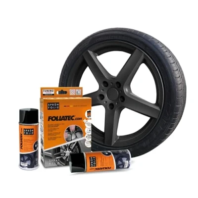 Abbildung von Foliatec Sprühfolie Auto Felgenfolie Sprüh Lack Set für 4 Felgen, Abziehbar, Gute Deckkraft, Schwarz Matt 2x 400 ml,400 ml (2er Pack)