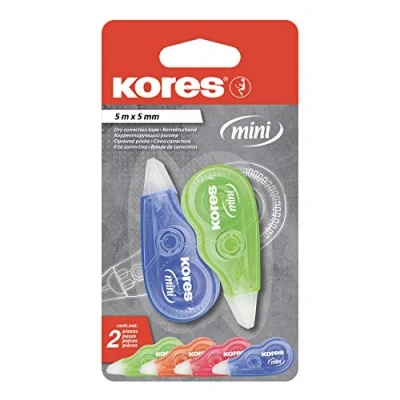 Abbildung von Kores Mini Maus Korrekturband Roller, mit nicht ablösbarem für trockene Korrektur einem Roller in ergonomischer Form, Schul und Bürozubehör, Doppelpackung, 5m x 4,2mm