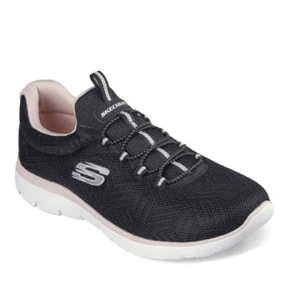 Abbildung von Skechers Damen Summits Artistry Chic Sneaker, Schwarzes Netzgewebe, Hellrosa Besatz, 40.5 EU