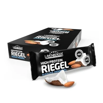 Abbildung von Layenberger High Protein Riegel Fitness Power Bar, viel Eiweiß, wenig Zucker 18er Pack (18 x 35 g) Kokos Mandel