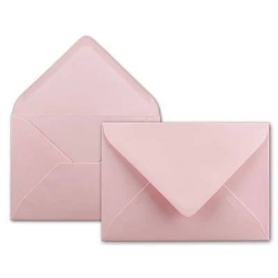 Abbildung von 50x Brief Umschläge in Rosa 80 g/m² Kuverts DIN B6 Format 12,5 x 17,6 cm Nassklebung ohne Fenster