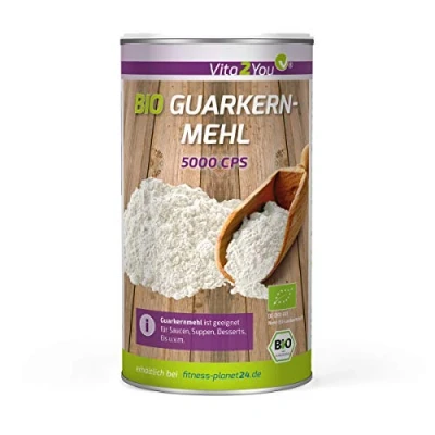 Abbildung von Vita2You Guarkernmehl Bio 250g 5000CPS höchste Bindekraft Glutenfrei Bindemittel Guar Gum Pulver Vegan und ökologisch Premium Qualität