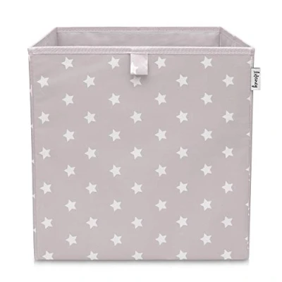 Abbildung von LIFENEY Aufbewahrungsbox mit Sternenmotiv in Hellgrau I Spielzeugbox Sternen passend für Würfelregale Ordnungsbox das Kinderzimmer Aufbewahrungskorb als Accessoire 33x33x33 cm…