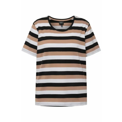 Abbildung von Ulla Popken Damen Rundhals mit Streifen T Shirt, Schwarz, 46 48