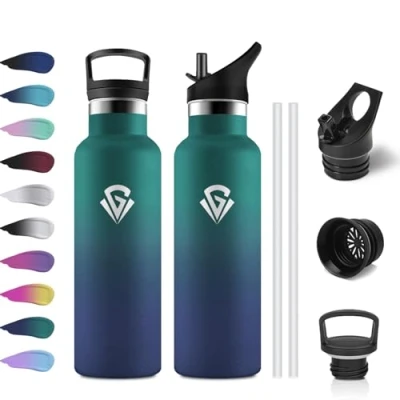 Abbildung von Thermosflasche 500ml, Thermoskanne BPA Frei, Trinkflasche mit Strohhalm, Metall Wasserflasche Doppelwandig Isoliert, Isolierflasche für Jungs, Mädchen, Schule, Fahhrad, Outdoor, Sprudel, Fahhrad
