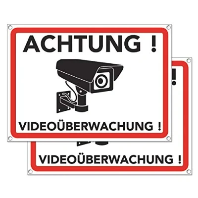 Abbildung von Schild Videoüberwachung Warnschild Hinweisschild für Kameraüberwachung Video Überwachungsschild Dieser Bereich wird videoüberwacht (20x15 cm) (2 STK. Achtung Videoüberwachung)