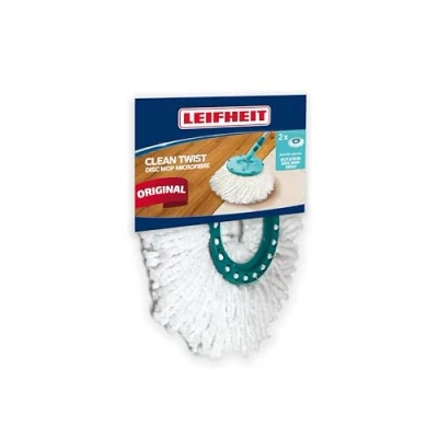 Abbildung von Leifheit Ersatzkopf Disc Mop, mit saugfähiger Microfaser, hoher Wasser und Schmutzaufnahme, spielend leicht wechselbarer Ersatzmop, 2er Set, Wischmopp für verschieden Bodenbeläge