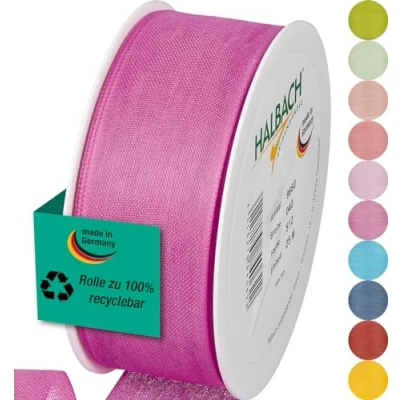 Abbildung von Halbach Seidenbänder Geschenkband Breite 40mm Länge 25m Schleifenband made in Germany Geschenkbänder Vielzahl von Farben und Breiten, perfekt zum Verpacken Dekorieren, Farbe: rosenpink