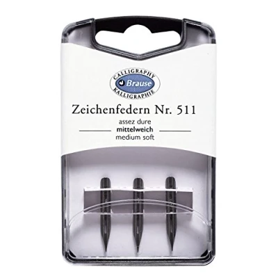 Abbildung von Jacques Herbin Exacompta Brause 300511B Packung mit 3 Zeichnenfedern, mittelweich, feiner Spitze, ideal für Kalligraphie, 1 Pack, Mehrfarbig