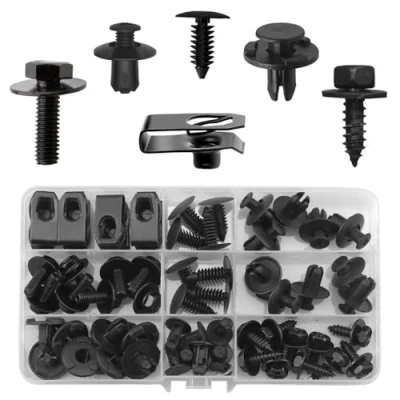 Abbildung von 60 Stück Karosserieschrauben Set,Blechschrauben Mit Blechmutter Sortiment,Auto Kunststoff Clips,Blechmuttern Kfz Befestigungs Türverkleidung Werkzeug Für Auto Karosserie Metall(Schwarz)