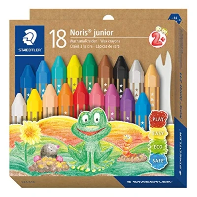 Abbildung von STAEDTLER Wachsmalkreide Noris junior 224, perfekt für kleine Kinderhände, extra bruchsicher, Etui mit 18 Farben, 224 C18