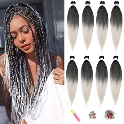 Abbildung von ShowJarlly Easy Braid Pre Stretched Braiding Haar 20 Zoll 8Packs/Lot Yaki Texture Flechten Haarverlängerungen Vorgedehntes Flechthaar Professionelle Weiche Synthetische Faser Braids T1B/Silver#