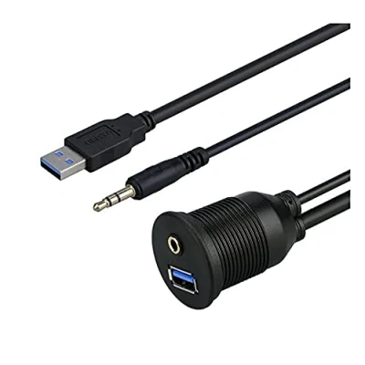 Abbildung von baolongking USB 3.0 &amp; 3.5mm Auto Mount Flush Kabel 3,5 mm + USB3.0 AUX Extension Dash Panel Wasserdichte für Boot und Motorrad 1m (USB mm)
