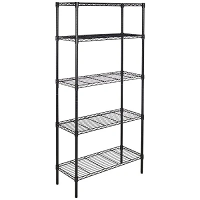 Abbildung von Amazon Basics Aufbewahrungseinheit mit 5 Regalböden, höhenverstellbaren Einlegeböden und Nivellierfüßen, max. Gewicht 795 kg, Schwarz, 36 D x 91 W 183 H cm