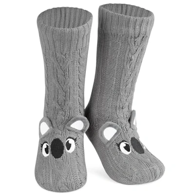Abbildung von CityComfort Rutschfeste Socken Damen und Teenager in Gr. 37 41 Kuschelsocken Sherpa gefüttert mit Anti Rutsch Punkten (Grau Koala)
