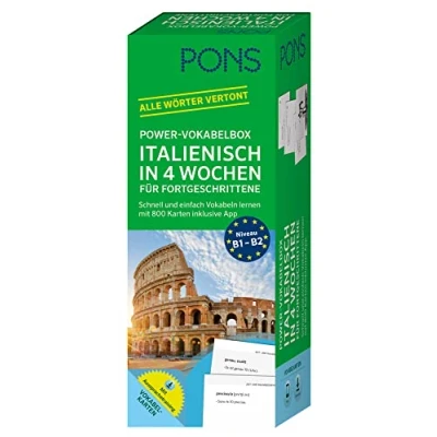 Abbildung von PONS Power Vokabelbox Italienisch in 4 Wochen für Fortgeschrittene: Schnell und einfach Vokabeln lernen mit 800 Karten inklusive App. Alle Wörter vertont.