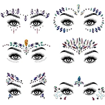 Abbildung von URAQT Glitzersteine Gesicht, 6PCS Glitzer Gesicht Edelsteine, Strasssteine Aufkleber Temporäre Tattoo, Selbstklebend Juwelen Kristall für Karneval Party Make up