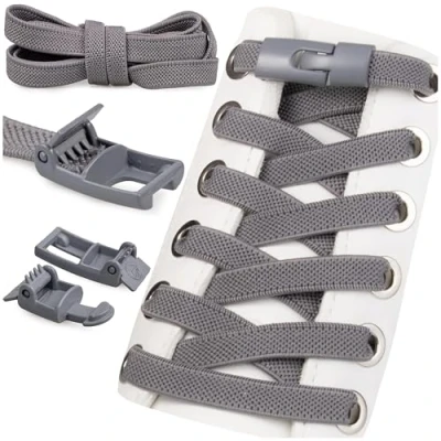 Abbildung von SULPO Schnürsenkel ohne Binden Elastische Schnürsenkel, Flache Gummi Schnellverschluss, No Tie Sneakers für Erwachsene und Kinder 100 cm Lang, 2 Paare Grau