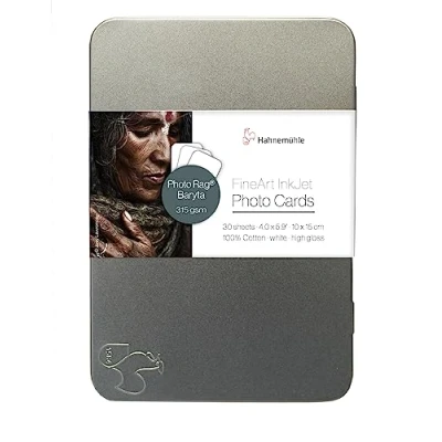 Abbildung von Hahnemühle Inkjet Fotokarten, Mini Foto Postkarten, PhotoRag® Baryta, hochglänzend, weiß, 30 Blatt, 10x15cm