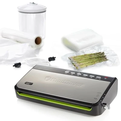 Abbildung von Foodsaver Vakuumiergerät für Lebensmittel mit integrierter Rollenaufbewahrung Vakuumierer Schneidevorrichtung und „Delicate Food“ Modus Enthält sortierte Vakuumbeutel [FFS005X]