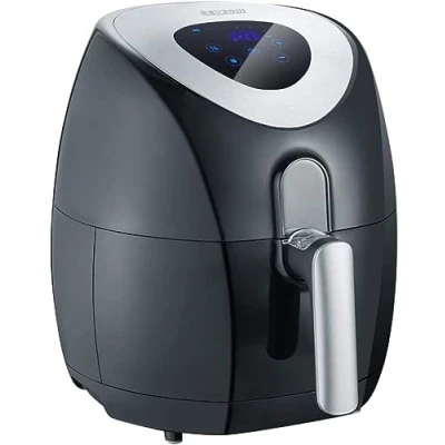 Abbildung von SEVERIN Heißluftfritteuse mit 6 Automatikprogrammen, Airfryer zum Frittieren ohne Fett, innovative Heißluft Technologie für gesundes Frittieren, Schwarz/Edelstahl, FR 2430