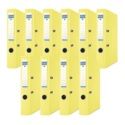 Abbildung von DONAU Premium Ordner Schmal 10er Pack/DIN A4 / 5 cm 10 Stück/Gelb/Kunststoffbezug PP/Carton Papier Schlitzordner Büroordner Aktenordner Ringordner/Grünen Punkt
