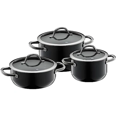 Abbildung von WMF Fusiontec Inspire Topfset Induktion 3 teilig, Kochtopf Set mit Glasdeckel, Induktions Töpfe Set, High Tech Keramik, kratzfest, unbeschichtet, schwarz, Made in Germany