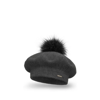 Abbildung von VIVISENCE Winter Baskenmütze Mit Bommel Für Damen Klassischem Herbst Frauen Mütze Schnitt Warmem Garn Wollezusatz Eleganter Wintermütze Ideal Kalte Wintertage Modell, Dunkelgrau,Einheitsgröße