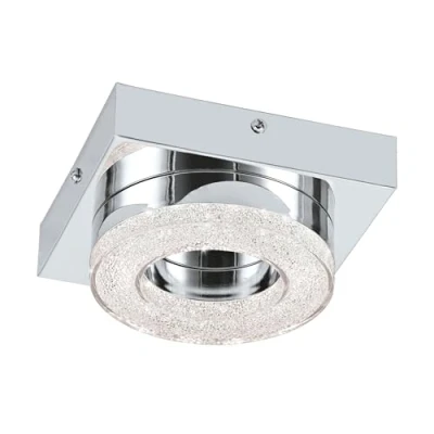 Abbildung von EGLO LED Deckenleuchte Fradelo, 1 flammige Deckenlampe, Wohnzimmerlampe aus Metall und Kunststoff in Chrom, Kristall Klar, Schlafzimmerlampe rund, LEDs warmweiß, L x B 14 cm