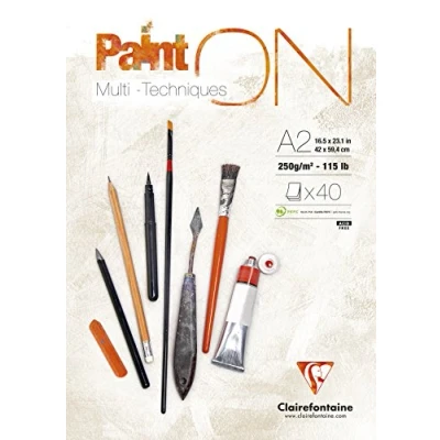 Abbildung von Clairefontaine 96535C PaintOn Block (250 g, 100% extra weißes Zellulosepapier mit leichter Körnung, DIN A2, 42 x 59,4 cm, geleimt, 40 Blätter, ideal für Multitechniken) extraweiß