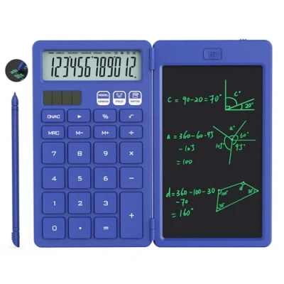 Abbildung von NEWYES Taschenrechner, 2 in 1 Tragbarer Rechner mit großer Tasten und 6,5 Zoll Notizblock, Kleiner Taschenrechner Ideal für Reisen, Büro, Schule, Blau