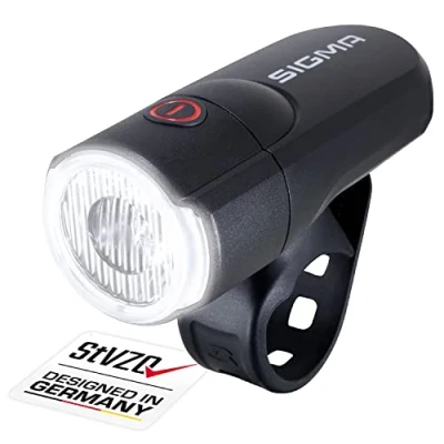 Abbildung von Sigma Aura 30 LED Fahrradlicht Lux StVZO zugelassenes, batteriebetriebenes Vorderlicht 2 Leuchtmodi Farbe: Schwarz
