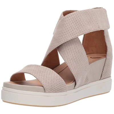 Abbildung von Dr. Scholl&#039;s Shoes Damen Sheena Plateau Sandalen mit Keilabsatz, Oyster Mikrofaser, 39 EU