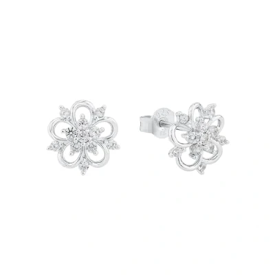 Abbildung von Amor Ohrstecker 925 Sterling Silber Damen Ohrschmuck, mit Zirkonia synth., 0,9 cm, Silber, Blume, Kommt in Schmuck Geschenk Box,