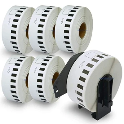 Abbildung von BETCKEY 6 Rollen DK 22214 Endlosetiketten (Papier) Kompatibel mit Brother, 12mm x 30.48m, Etiketten für Brother QL Etikettendrucker (1 Wiederverwendbare Etikettenhalter)