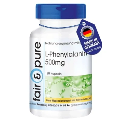Abbildung von Fair &amp; Pure® L Phenylalanin 500mg 120 Kapseln essentielle Aminosäure ohne Magnesiumstearat vegan