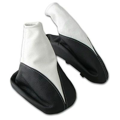 Abbildung von L &amp; P Car Design L&amp;P A104 3 Set Schaltsack Schaltmanschette + Handbremsmanschette 100% Echtleder Leder Schwarz Weiß Ersatzteil für Opel Corsa C